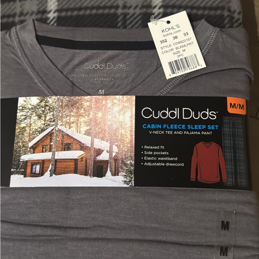Cuddl Duds Gray Cabin Fleece Pajama Set